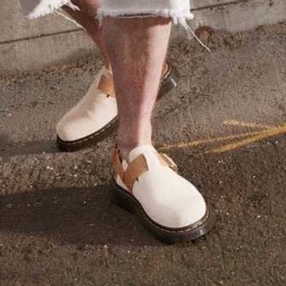 Dr. Martens Jorge II Mens 9 Parchment Beige Suede Slingback Buckle Mules Clogs